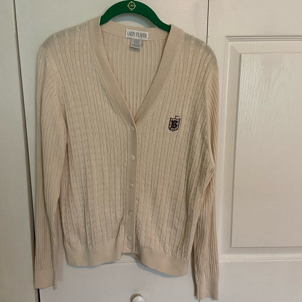 Lady Player Cream Cardigan Silk Cotton Size Medium